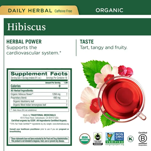 Vista 2 de Traditional Medicinals - Té de hierbas orgánico en seis relajantes sabores, manzanilla, hibisco, menta, melisa, limón y jengibre, y pasionaria, 6