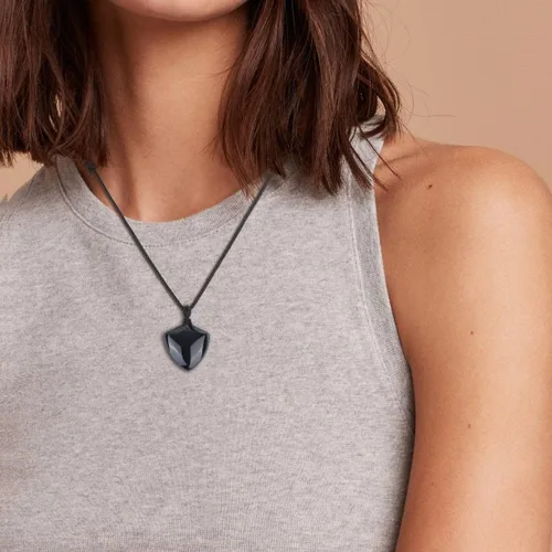Vista 3 de COAI Collar de amuleto con colgante de obsidiana negra, Piedra, Obsidiana