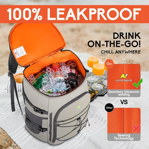 Vista 3 de N NEVO RHINO Mochilas Enfriadoras Aisladas a Prueba de Fugas 36/54 Latas, Mochila Enfriadora Aislada Portátil Ligera Impermeable para Hombres