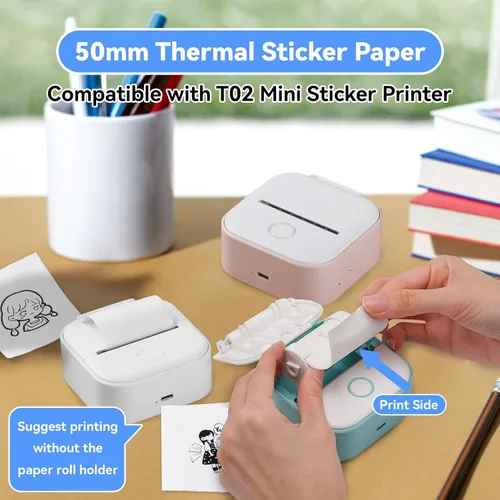Vista 9 de Phomemo - Papel para impresora térmica autoadhesiva, color blanco, para impresora térmica Bluetooth de bolsillo Phomemo M02/M02 Pro/M03/M02S, 1.969