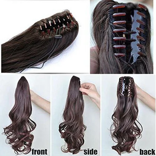 Vista 3 de Remeehi Extensiones de cabello humano 100% real, cola de caballo, extensiones de cabello lacio con clip de garra, 15 pulgadas