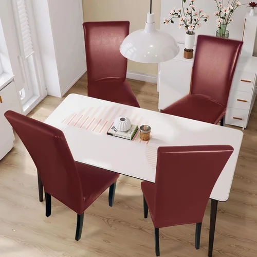 Vista 2 de Juego de 4 fundas de cuero suave para sillas de comedor, fundas elásticas impermeables para sillas de comedor, protectores resistentes al aceite y a