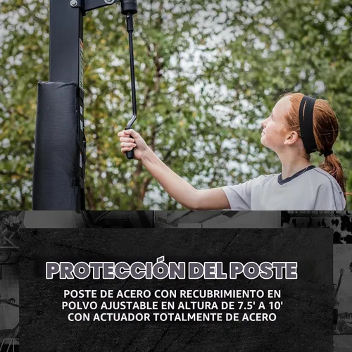 Vista 5 de Silverback Aro de baloncesto de altura ajustable en el suelo con tablero de vidrio templado, borde de separación profesional y almohadilla de tablero