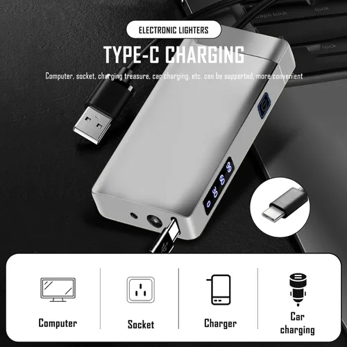 Vista 4 de SKRFIRE Encendedor eléctrico resistente al viento recargable – Diseño de arco de plasma, carga USB, linterna multimodo e indicador de batería