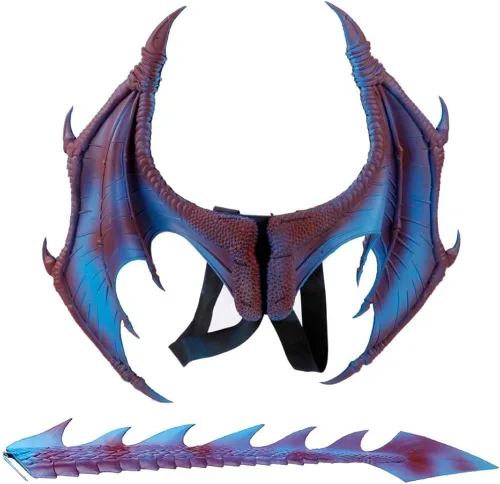 Vista 3 de Disfraz de dragón de Halloween para niños, 3 unidades de máscara de dinosaurio, ala y cola de cosplay