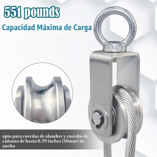 Vista 2 de Rueda de polea de cable giratoria de acero inoxidable, bloque de polea de rotación silenciosa, rueda de tracción para sistema de polea, elevación