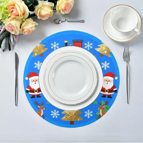 Vista 5 de Merry Christmas Dark Blue Round placemats for Dinner Table placemats Plates 15x15 in individuales para comedor