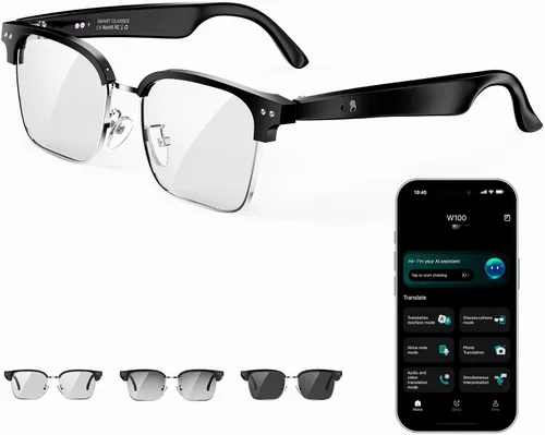 Vista 10 de Gafas inteligentes AI, gafas de traducción con GPT de chat y 164 idiomas Bluetooth Glasses with Photochromic Lens, Music Playback & Hands-Free