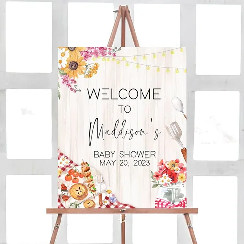 Vista 26 de Letrero de bienvenida para baby shower de primavera floral Baby in Bloom, personalizado