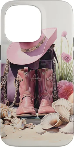 Vista 21 de Botas rosas y sombrero de vaquero Funda floral de vaquera costera para iPhone 17
