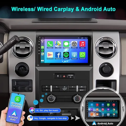 Vista 3 de Para Ford F150 2009-2014 4G+64G Radio de coche de 8 núcleos, pantalla táctil IPS de 9 pulgadas estéreo para coche con Carplay inalámbrico/Android