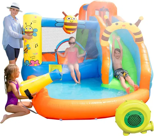 Vista 8 de Doctor Dolphin Casa inflable de rebote de agua, casa inflable para niños grandes, tobogán acuático para patio trasero, parque acuático inflable