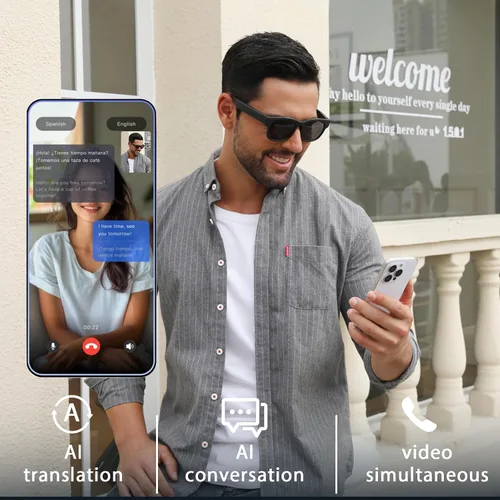 Vista 4 de Gafas inteligentes AI, despertador de voz de diálogo AI, traducción de 115 idiomas, interpretación simultánea, traducción de grabación en el sitio