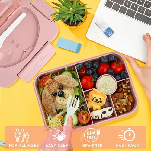 Vista 5 de Lonchera Bento para adultos, contenedores de almuerzo para adultos y niños, caja Bento de 5 compartimentos para niños, cajas de aperitivos