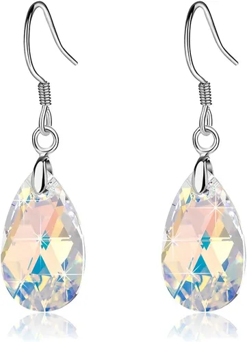 Vista 20 de Aretes colgantes de cristal austriaco con forma de lágrima para mujer, joyería hipoalergénica de plata de ley 925