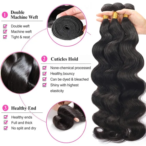 Vista 2 de Paquetes de cabello humano ondulado de 12, 14, 16 pulgadas 3 paquetes negro natural