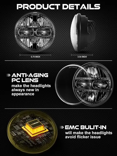 Vista 5 de AUDEXEN Faro delantero LED de 5.75 pulgadas, 55 W, 5-3/4 pulgadas, compatible con Harley Dyna Sportster Street Bob Softail Iron 883 Street Rod Deuce