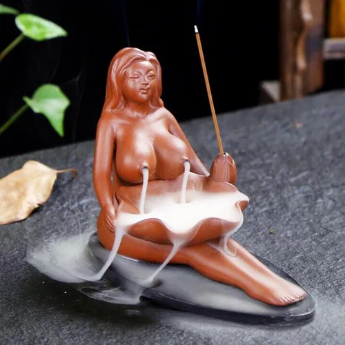 Vista 5 de OTOFY Beauty Maid - Soporte para incienso de cerámica de porcelana roja, quemador de incienso, cono de incienso, soporte para palitos de incienso