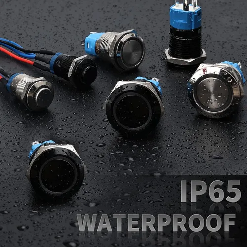 Vista 6 de STARELO 5 piezas 16 mm interruptor de botón de presión LED momentáneo, carcasa plateada, interruptor de botón de presión impermeable IP65, 1NO 1NC