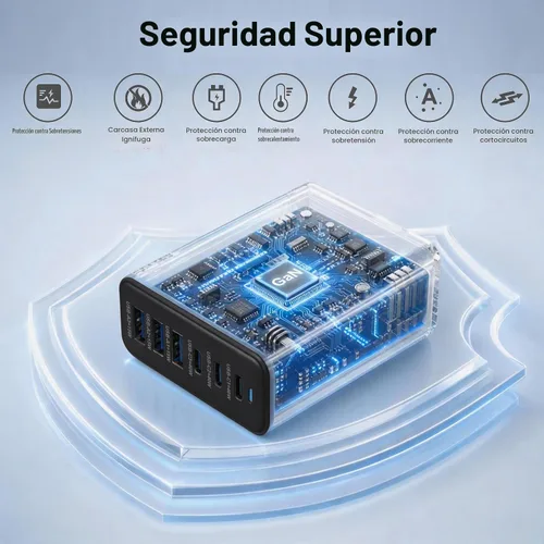 Vista 7 de Estación de carga de 165W, cargador de escritorio de 6 puertos, 3 Negro