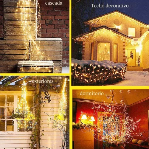 Vista 9 de SHUKAN 11 hebras de 220 luces LED solares de luciérnaga, 8 modos Guirnalda de luces impermeables de alambre de cobre de hadas, decoración de vid