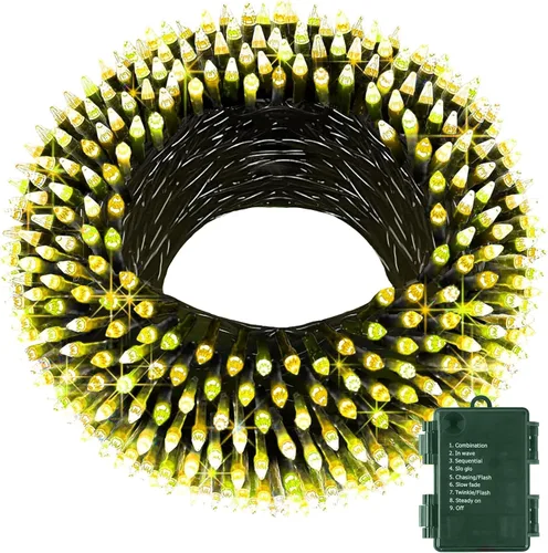 Vista 13 de ITICdecor Guirnalda de luces de Navidad de 33 pies, 100 LED, impermeable, funciona con pilas, 8 modos de luces decorativas para interiores