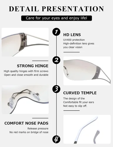 Vista 6 de kimorn Gafas de sol Y2K envolventes para mujeres y hombres, con escudo plano, tecnología futurista, sin marco, K1344