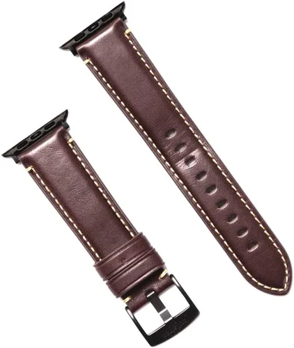 Vista 24 de Bullstrap Correa de reloj de cuero italiano de grano completo para hombre compatible con Apple Watch Series 1-8