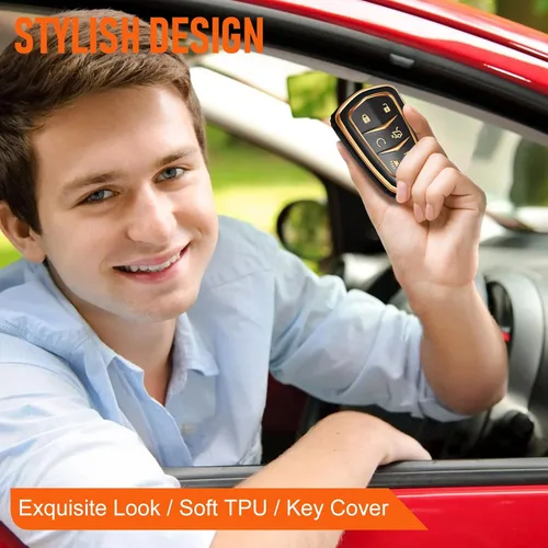 Vista 7 de Funda de llavero Accesorios para Cadillac para Cadi Escalade ESV 6 botones, funda de TPU (negro)