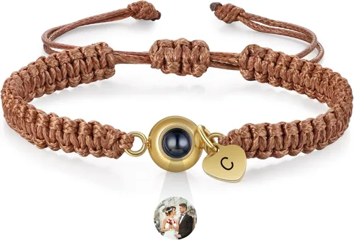 Vista 9 de Pulsera con inicial personalizada con imagen en el interior, cuerda de proyección de fotos personalizada para hombres y mujeres, regalo
