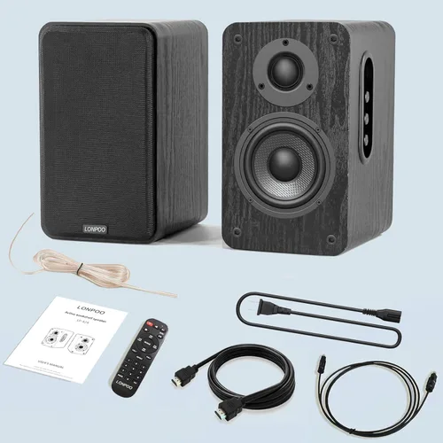 Vista 8 de LONPOO Altavoces de estantería alimentados - Inalámbrico 100W RMS Bluetooth con eARC - Potente sistema de música en casa - Sistemas de cine en casa