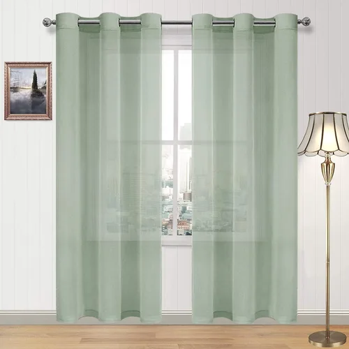 Vista 146 de DWCN Cortinas traslúcidas color verde frijol para sala de estar y dormitorio - Cortinas voile con aspecto de lino sintético con ojales en la parte