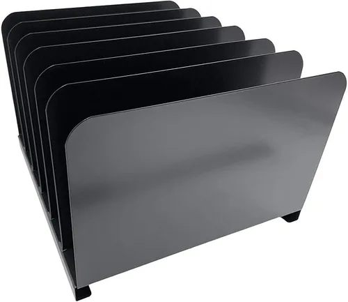 Vista 4 de Huron Carpeta organizadora de archivos de escritorio vertical con 6 ranuras, acero de grado comercial negro