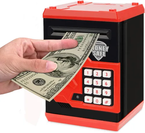 Vista 9 de Alcancía de caricatura Caja de seguridad electrónica con contraseña tipo cajero automático Para monedas, enrolla los billetes de forma automática