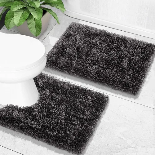 Vista 44 de Yimobra Juego de 2 alfombras de baño, alfombra de baño suave y absorbente y alfombra de inodoro en forma de U con respaldo antideslizante, alfombras