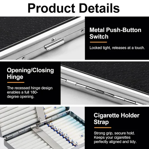 Vista 4 de Metal Cigarette Case 2 Pack, Holds 14 Cigarettes, 100mm King Size & 100's, Double Sided Spring Clip, Hard Protective Pocket Case for Men Women
