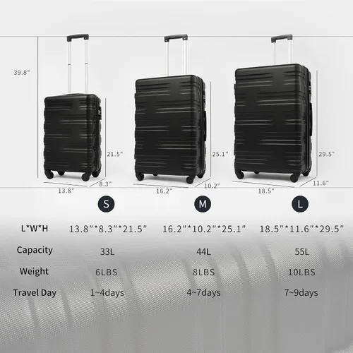 Vista 7 de Merax Maleta giratoria rígida con cerradura TSA expandible y ligera maleta de 20 pulgadas, 24 pulgadas, 28 pulgadas disponible.., Negro