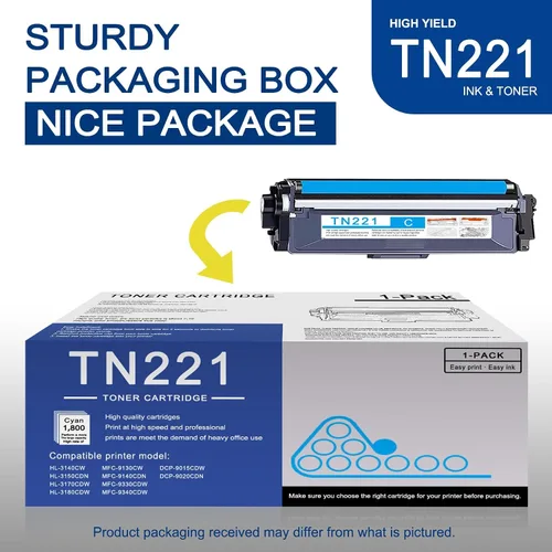 Vista 5 de Paquete de 1 cartucho de tóner cian TN221 de alto rendimiento compatible con TN221 de repuesto para impresora Brother HL-3140CW 3150CDN 3170CDW