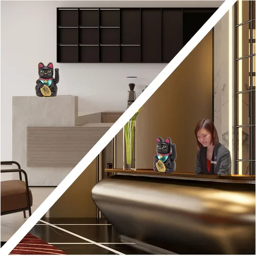 Vista 3 de Gato de la fortuna de la suerte Maneki Neko de 4 pulgadas, decoración de gato de la suerte que agita a mano para el hogar, adorno de escritorio