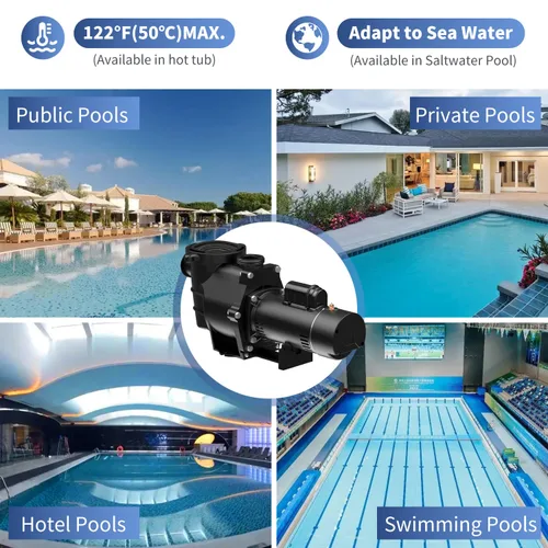 Vista 9 de Pipopa 2HP 6540GPH - Bombas de piscina sobre el suelo y en el suelo, bombas de piscina de 2 velocidades de 1725 RPM/3450 RPM con colador de cesta
