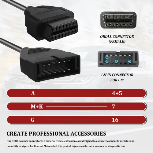 Vista 5 de Adaptador OBD2 a OBD1 GM, lector de código de automóvil, OBD1 de 12 pines a OBD2 conector de cable de escáner de enchufe de 16 pines, herramienta