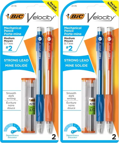 Vista 9 de BIC Lápices mecánicos Velocity, con barril colorido, punta media (0.7mm), paquete de 2 unidades de lápices mecánicos con borradores