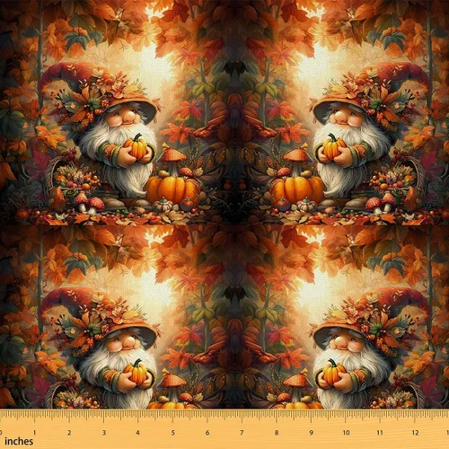Vista 11 de The Yard - Tela con texto en inglés «Hello Fall», 36 pulgadas de largo x 59 pulgadas de ancho, hojas de árbol de calabaza otoñal, tela de tapicería