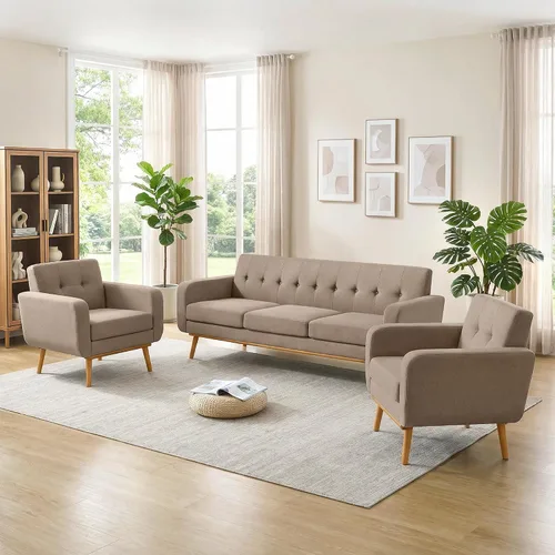 Vista 7 de HUIMO - Juego de muebles para sala de estar con botones, juego de muebles tapizados con botones para sala de estar, sofá moderno tapizado con marco