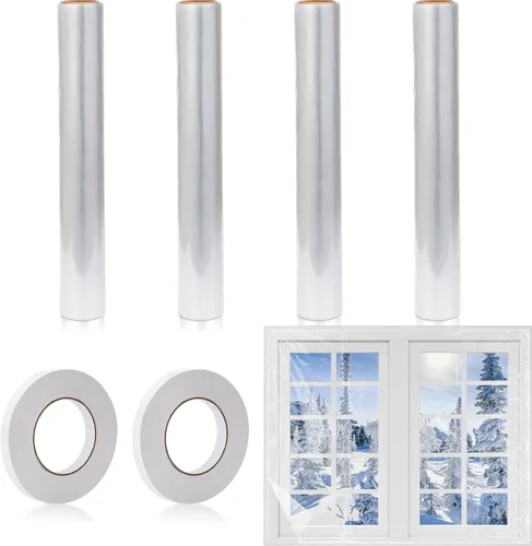 Vista 8 de Frienda Kit de aislamiento de ventana de 2 rollos para invierno, cada rollo de 62 x 210 pulgadas, kit de aislamiento de plástico para ventanas