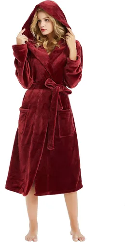 Vista 22 de HEARTNICE Bata de forro polar con capucha para mujer, bata de baño suave para mujer, bonito abrigo largo para casa
