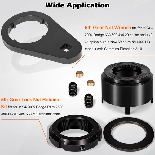 Vista 2 de Bonbo Kit de retención de tuerca de bloqueo de engranaje de 5ª y llave de tuerca de engranaje de 1/2 pulgada para transmisión Dodge Cummins NV4500