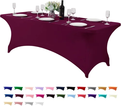 Vista 119 de Mantel de elastano para mesa de 6, 4 o 8 pies, universal, ajustable, para fiestas, banquetes, bodas y eventos, color verde manzana