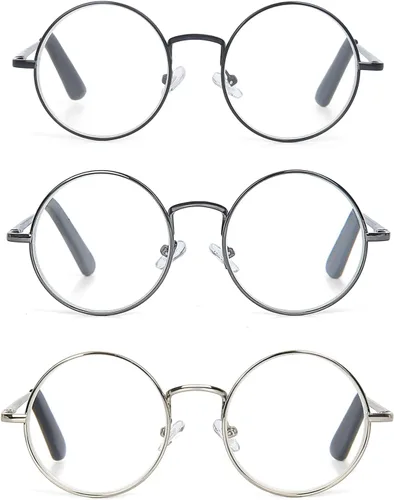Vista 2 de Gafas de lectura redondas con marco de metal con bisagra de resorte (negro, plateado y plomo)