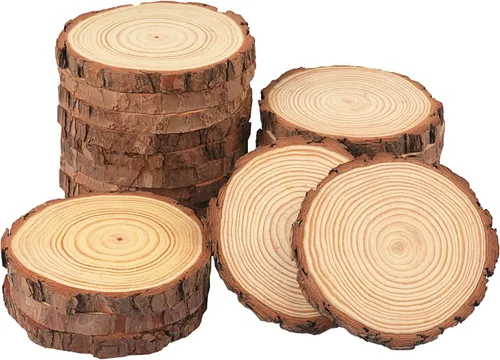 Vista 18 de 4 piezas de rodajas de madera natural de 10-12 pulgadas, círculos de madera de pino sin terminar con corteza para posavasos, manualidades DIY